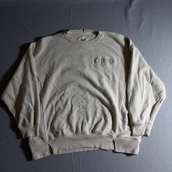 aerie Tops - Aerie Womens Large Cream Love Embroidered Oversized Crewneck Sweatshirt Tan L